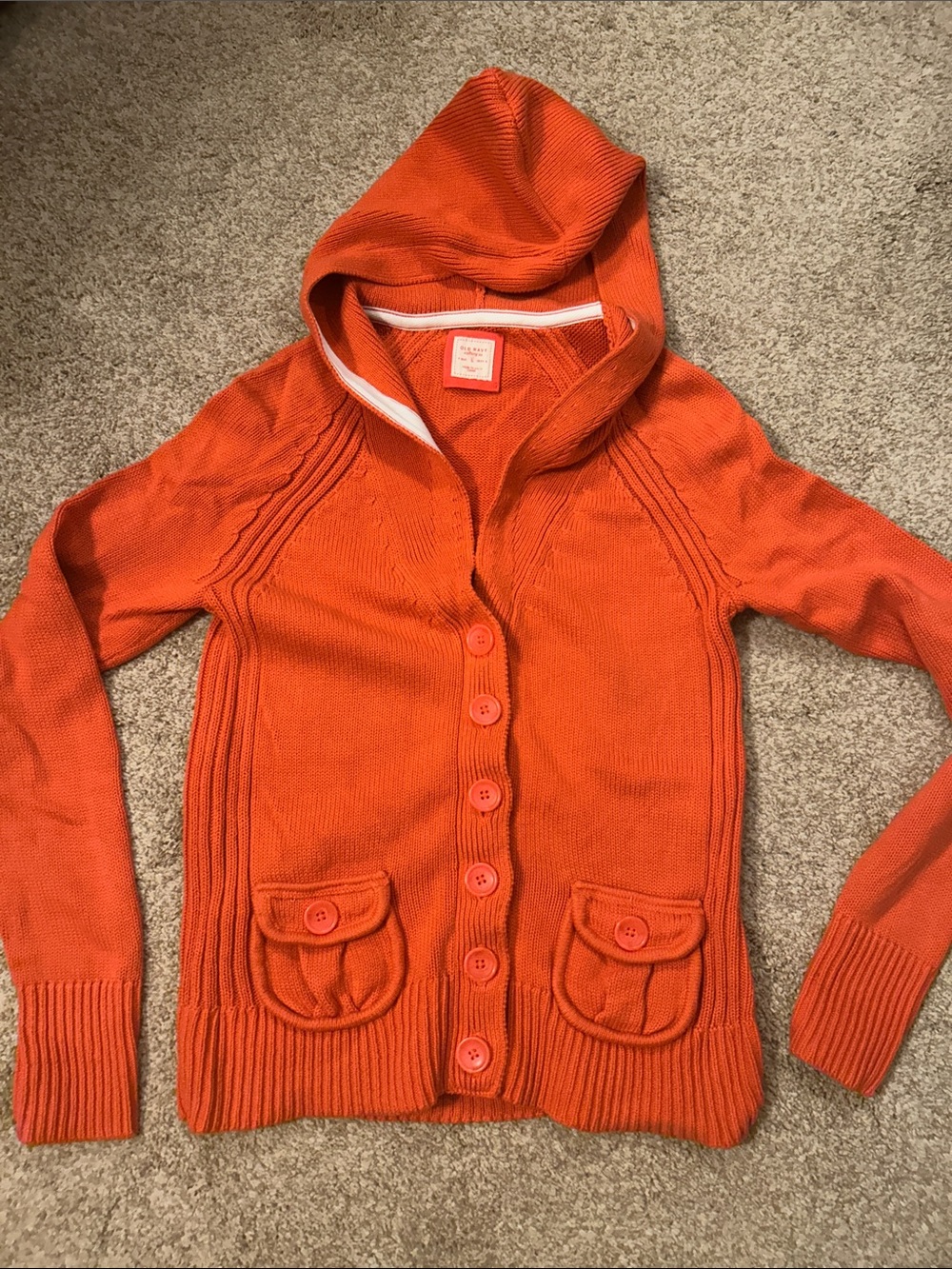 Vintage Old Navy Orange Hooded Button-Front Women's Sweater. L Like new
